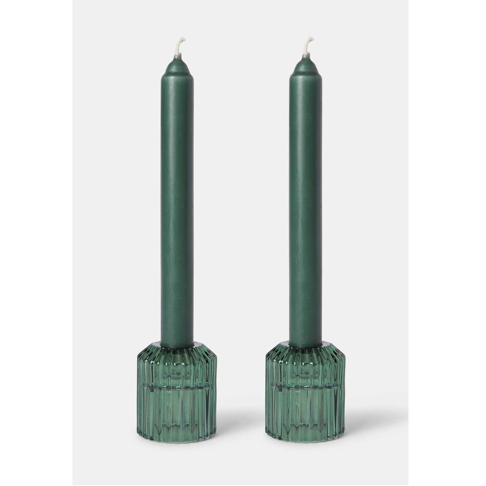 Presentset 2-pack mörkgröna ljus och ljusstakar