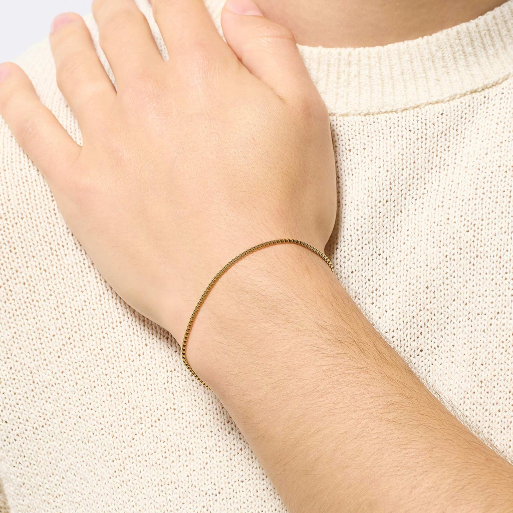 Guldpläterat stålarmband herr - Box Chain, 20cm