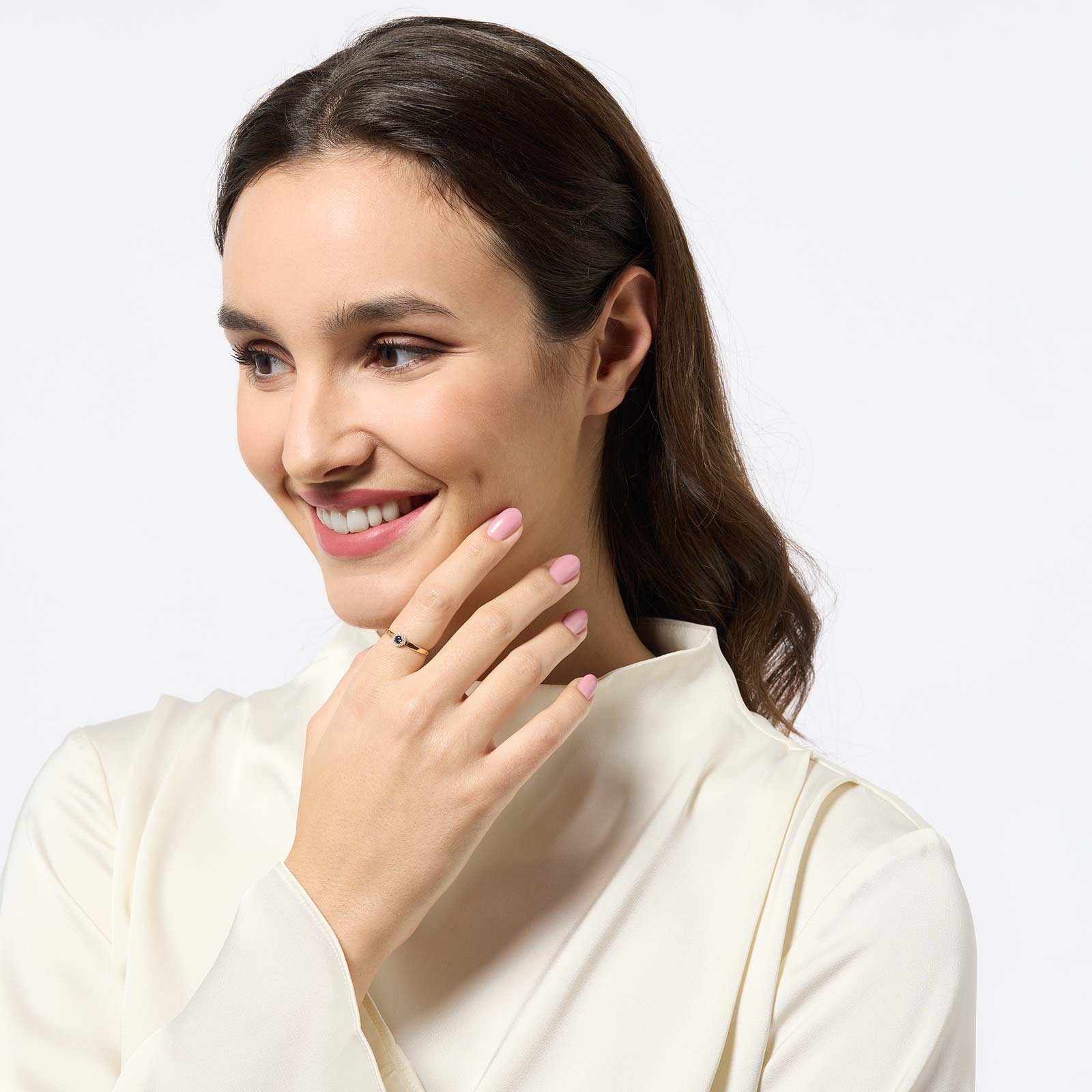 Carmoséring i 18k guld - blå och vit st. 16