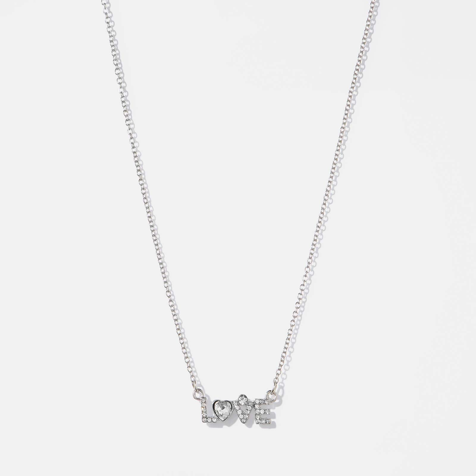 Silverfärgat halsband, LOVE - 42+6cm