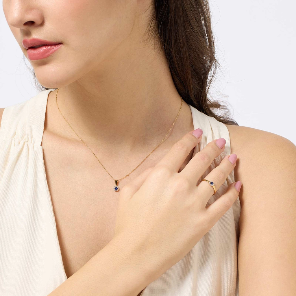 Carmoséring i 18k guld - blå och vit st. 18,5