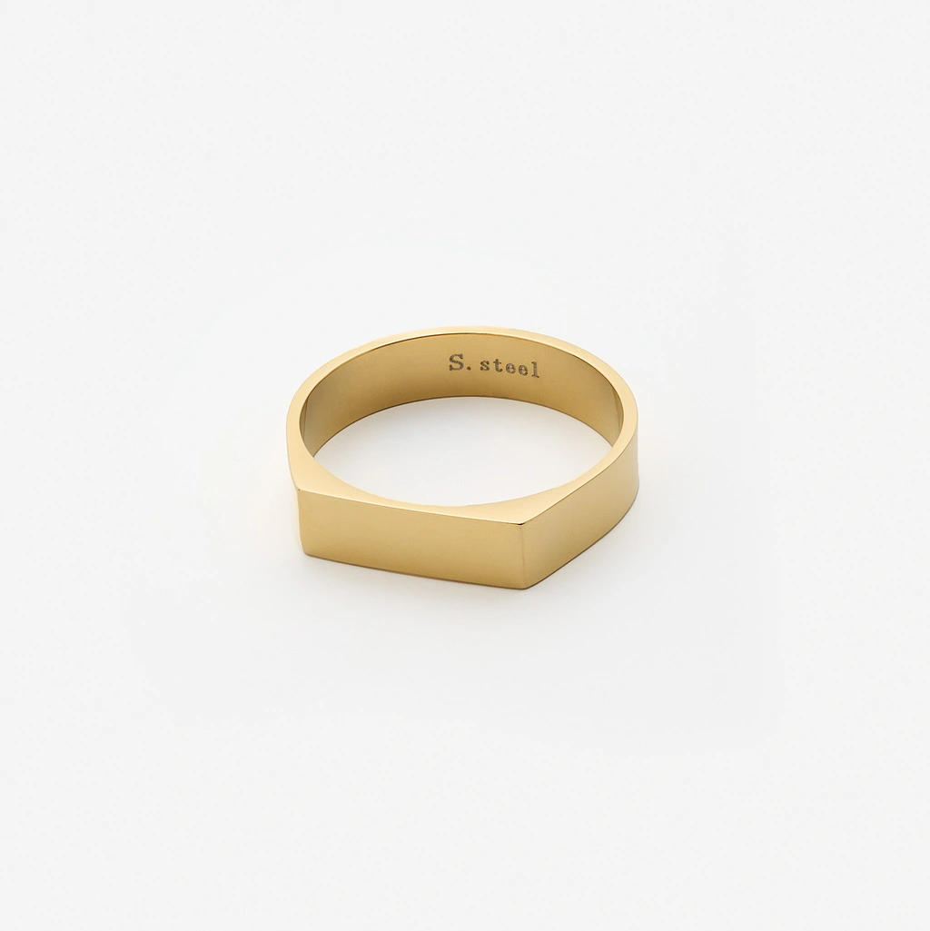 Guldpläterad stålring herr - polerad klackring, st. 66