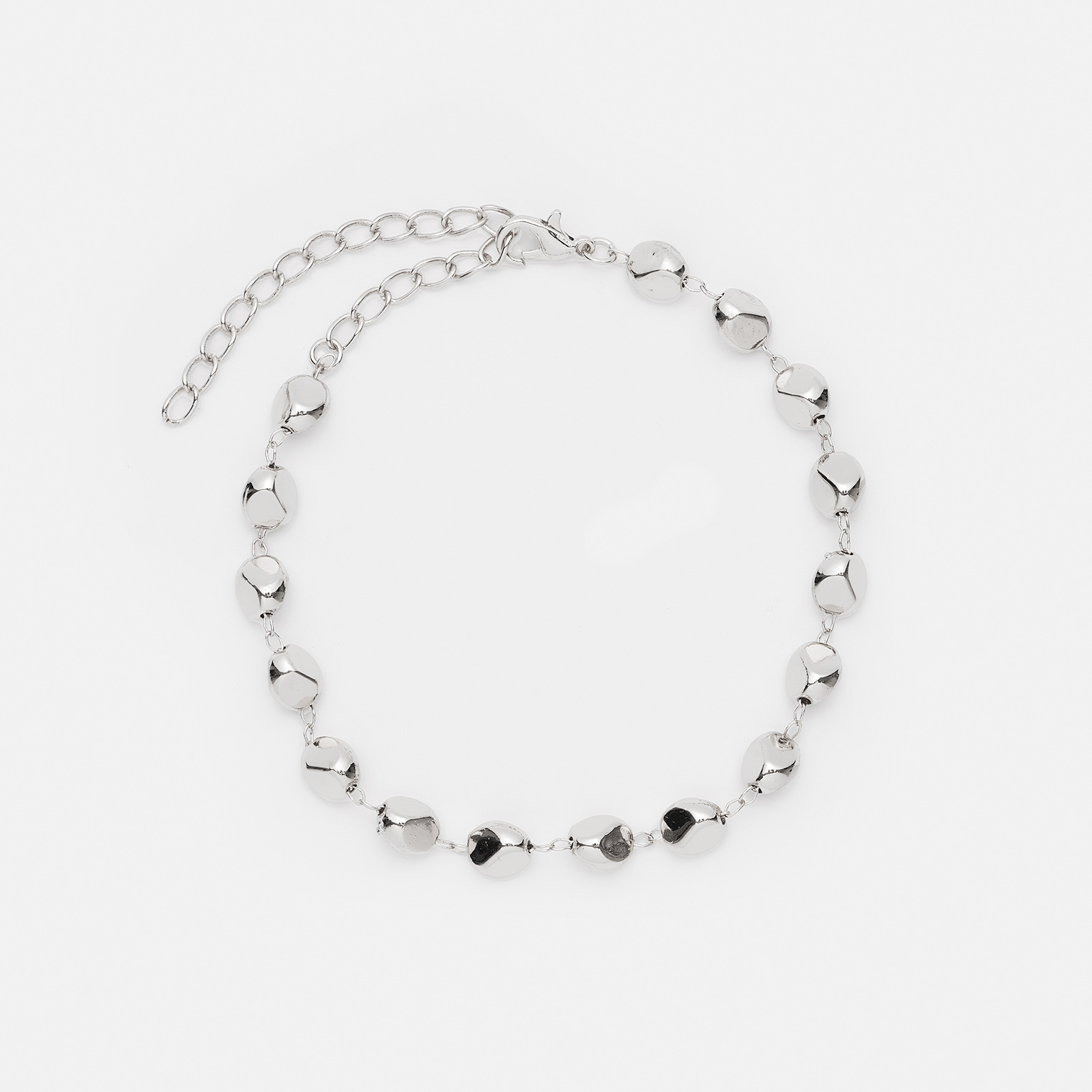 Silverfärgad fotlänk - oregelbundna kulor, 21+6cm