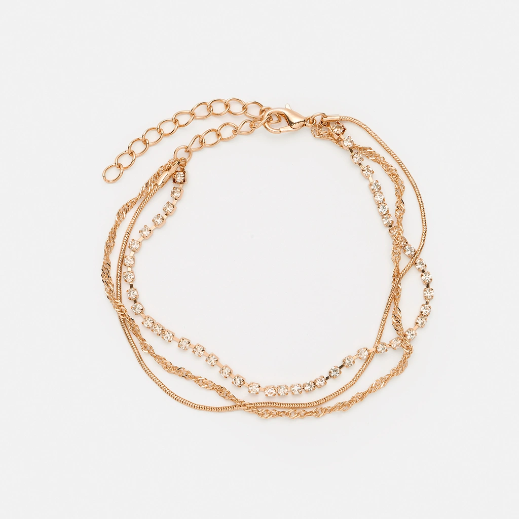 Guldfärgad fotlänk - tre kedjor, 19+6cm