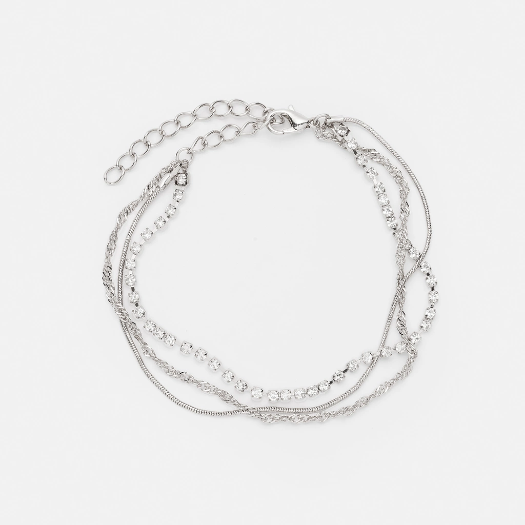 Silverfärgad fotlänk - tre kedjor, 19+6cm