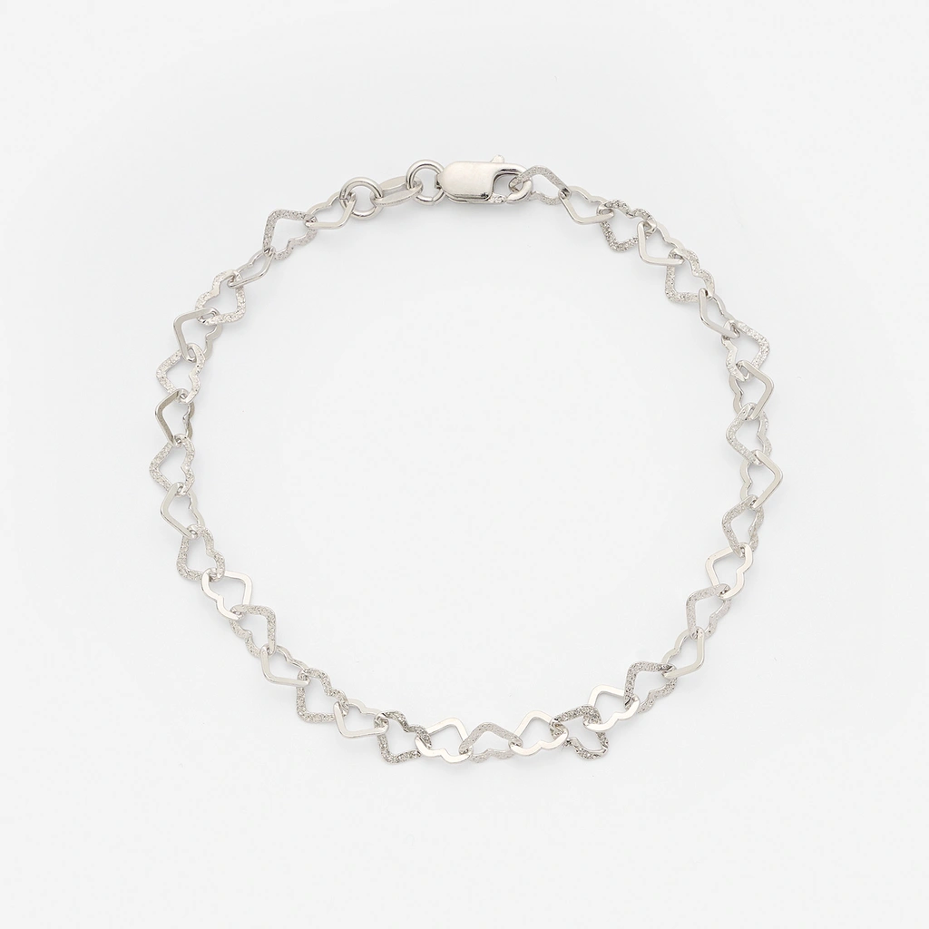 Armband dam i silver, hjärtlänk 19cm