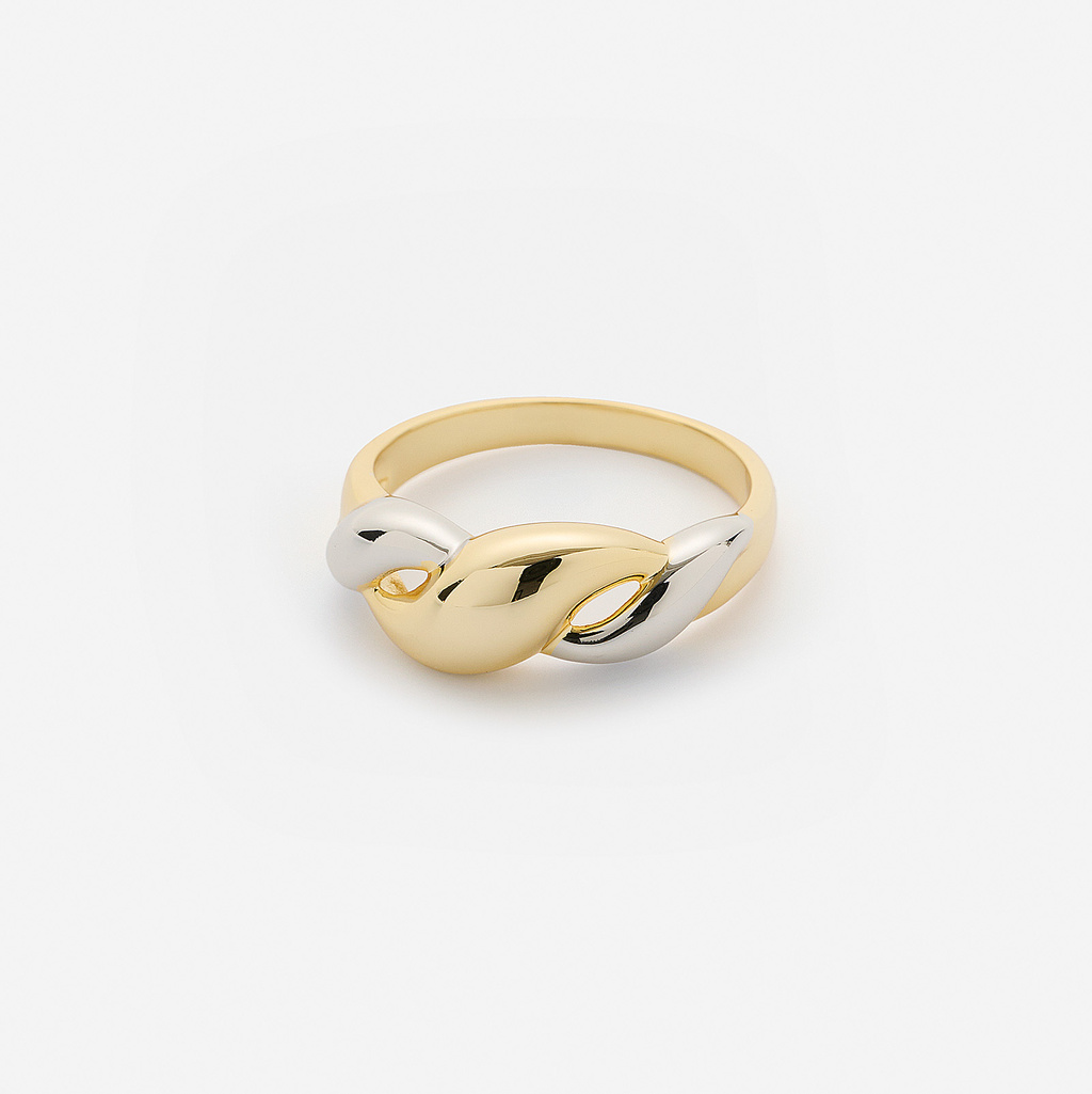 Guldpläterad silverring bicolor - vriden, st. 18,5