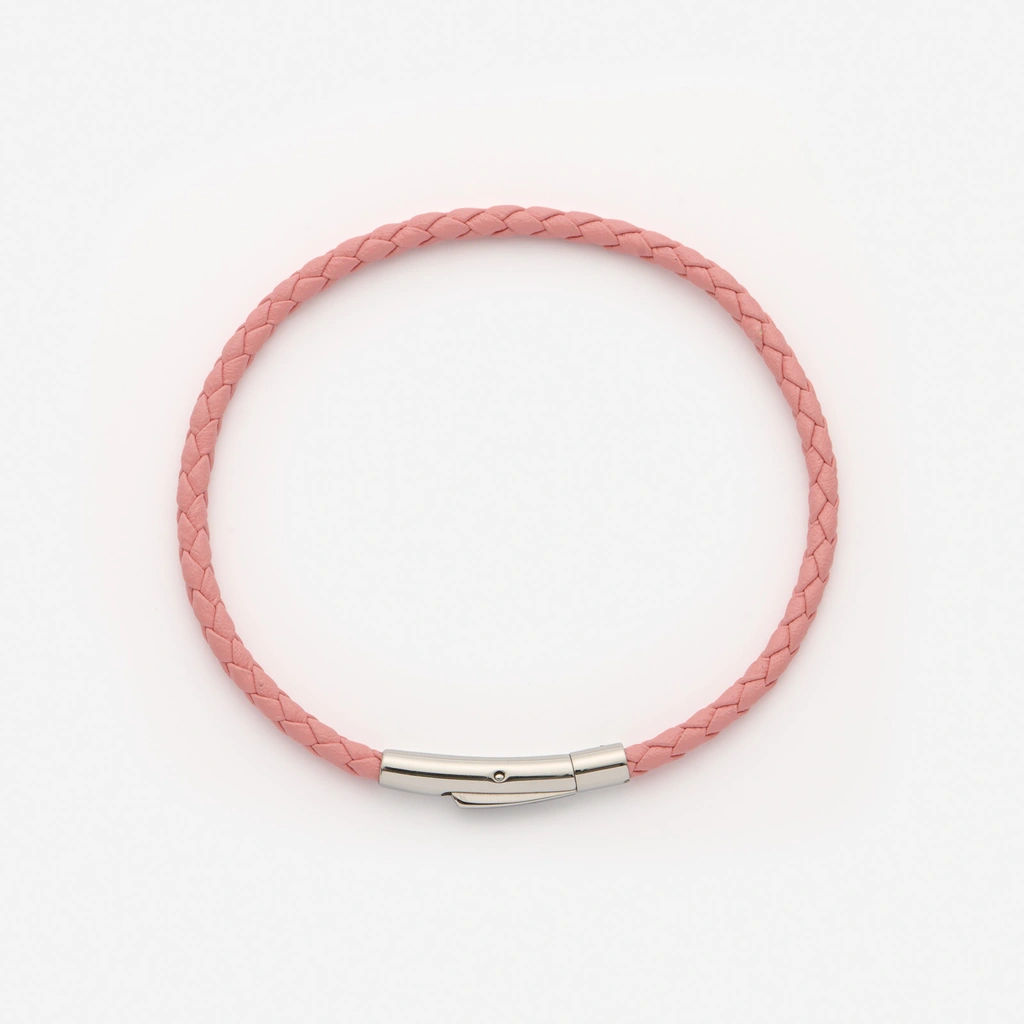 Ljusrosa läderarmband med stålspänne, 19cm