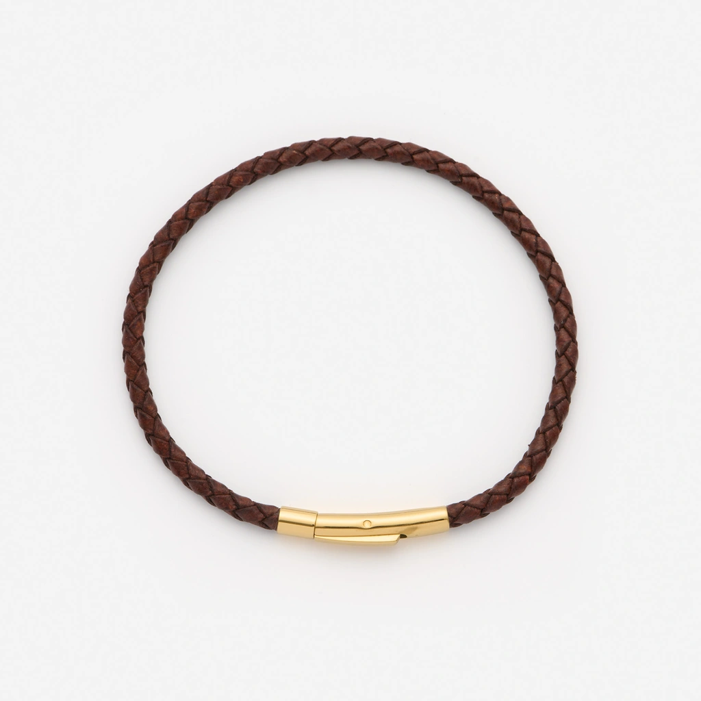 Brunt läderarmband med stålspänne, 18cm