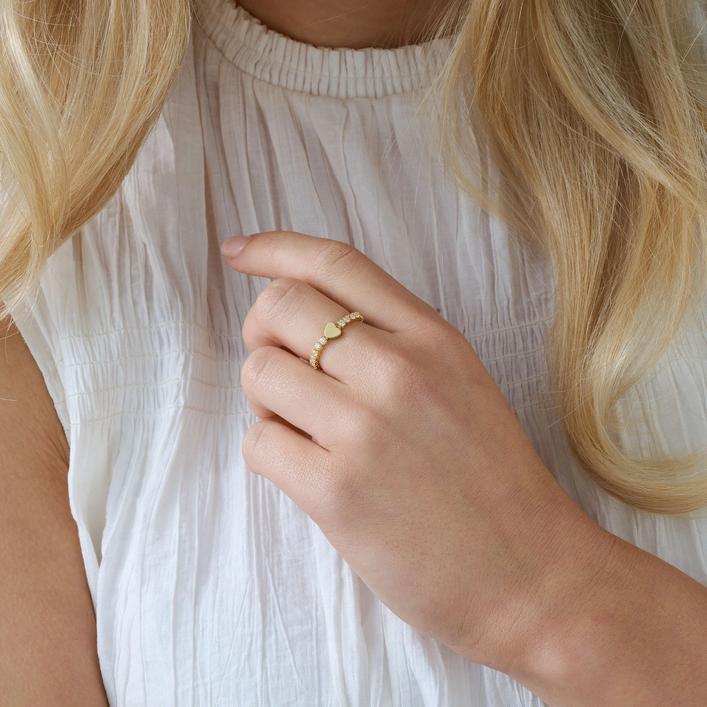 Rhodiumpläterad ring med hjärta, onesize