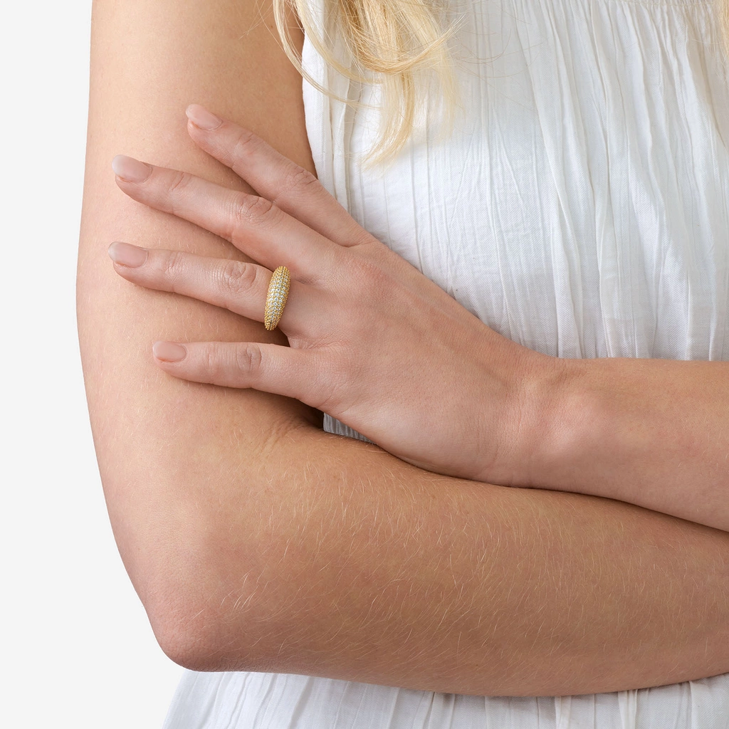 Guldpläterad silverring - välvd med Zirkonia