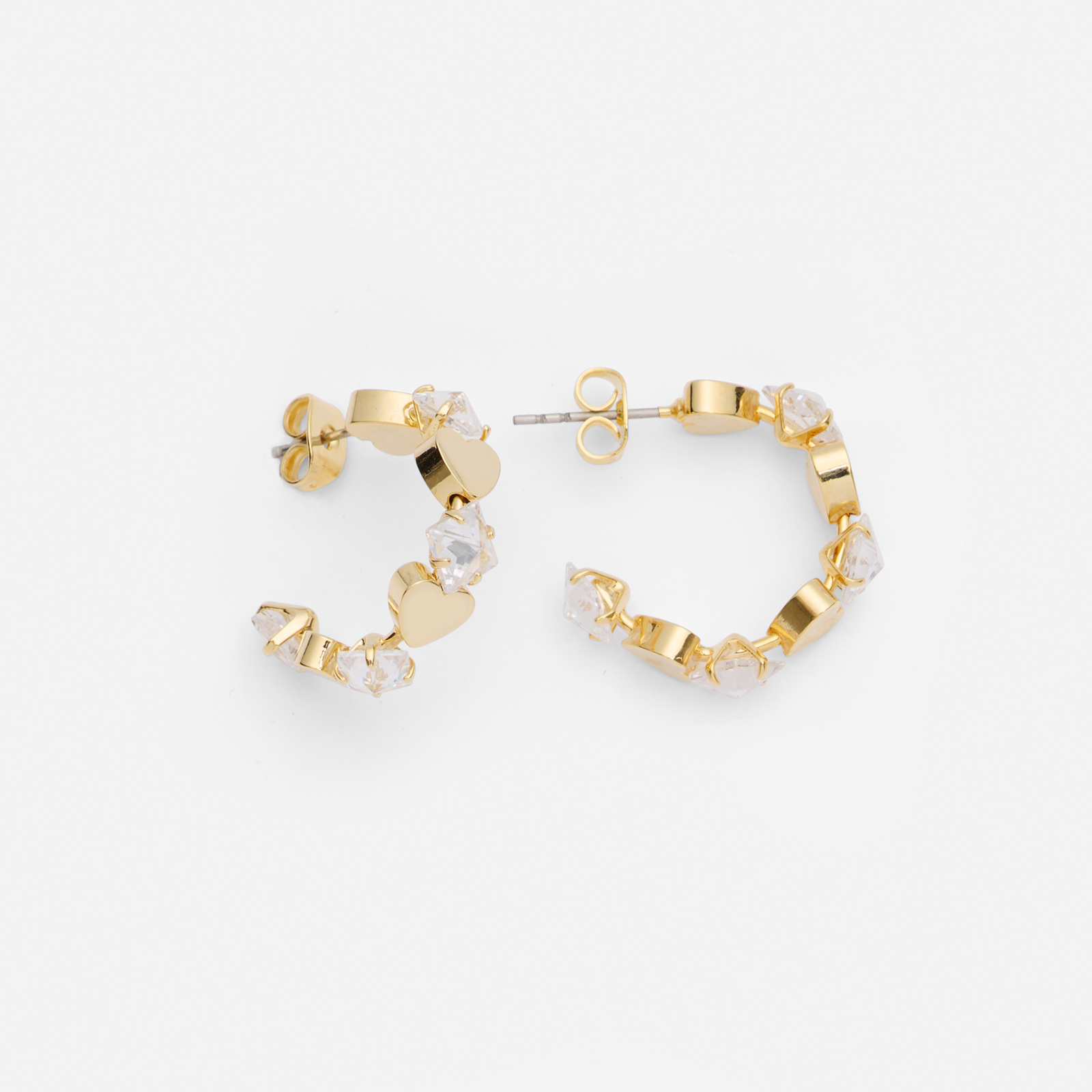 18k guldpläterade örhängen - hoops med hjärtan, 15mm