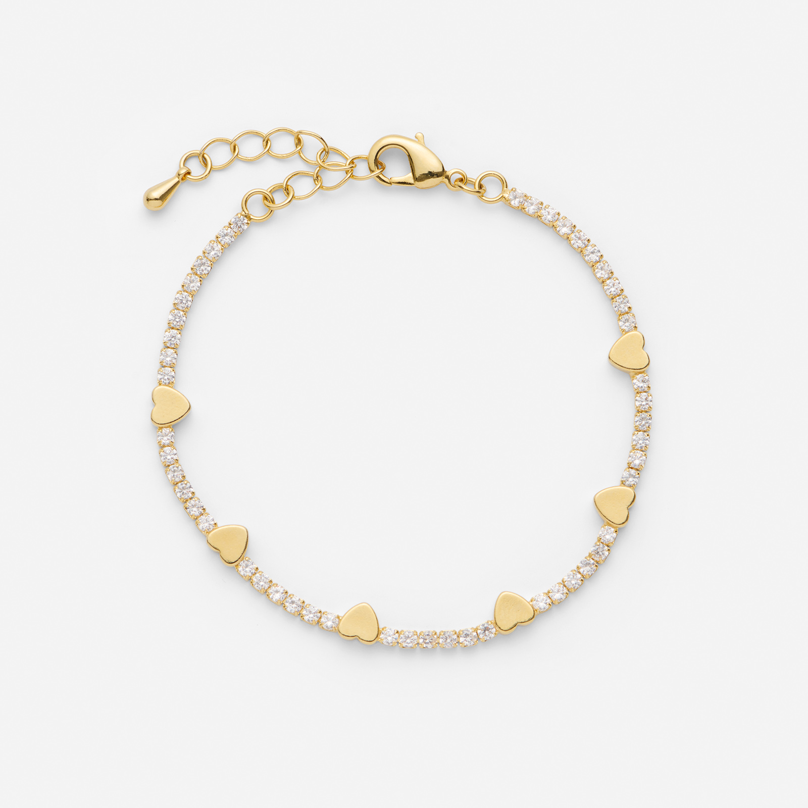 18k guldpläterat tennisarmband med hjärtan