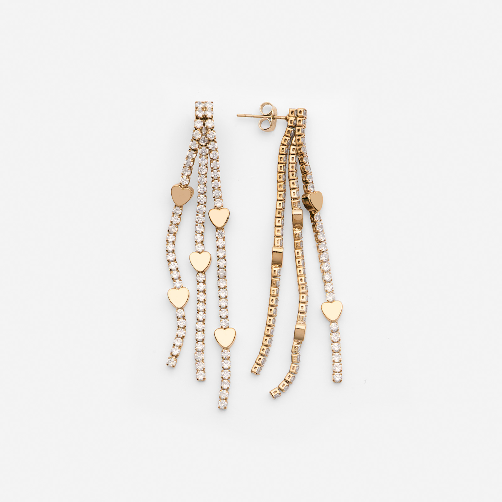 18k guldpläterade långa örhängen med hjärtan