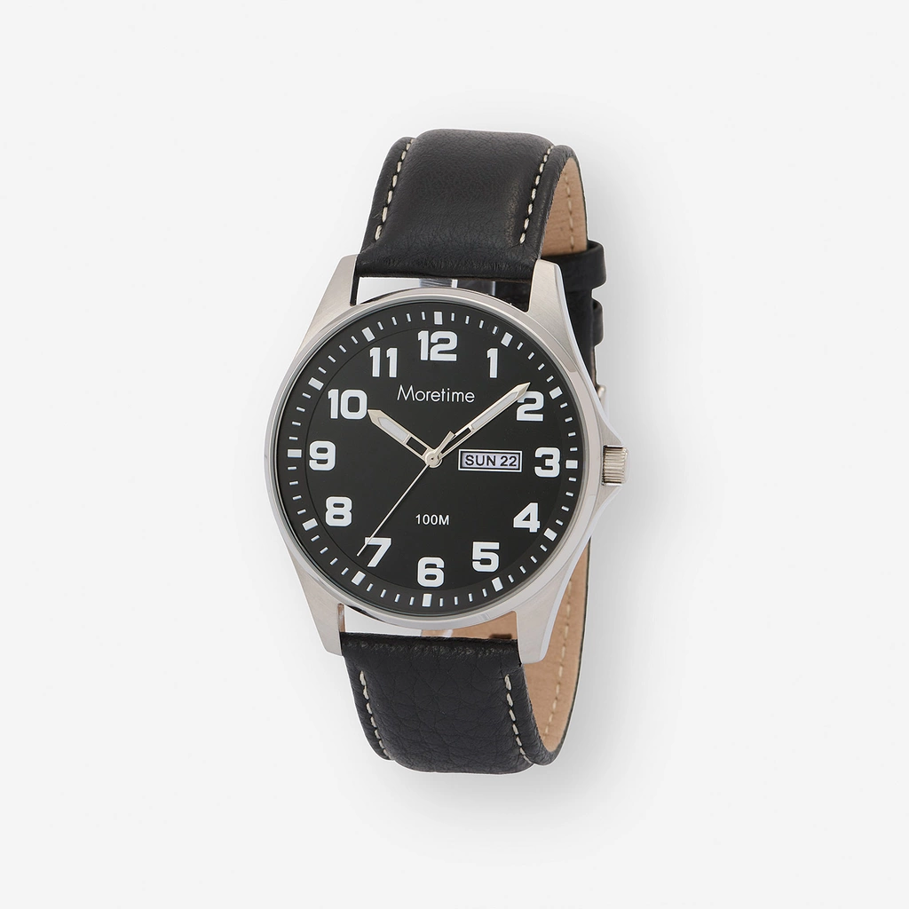Moretime herrklocka läderband svart/svart - 42 mm