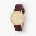 Moretime herrklocka - champagne/guld, brunt läderband, 40mm