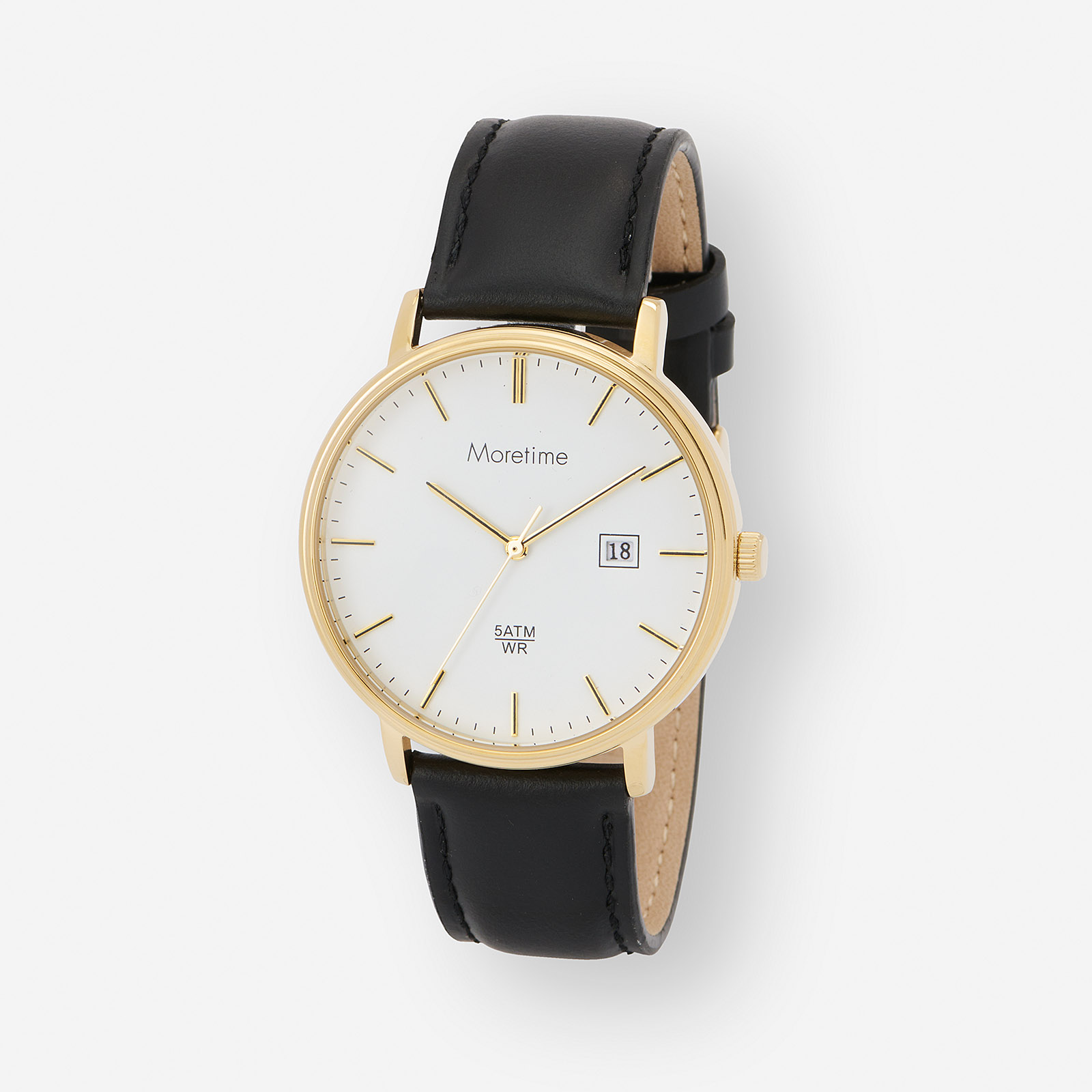 Moretime herrklocka - vit/guld, svart läderband, 40mm