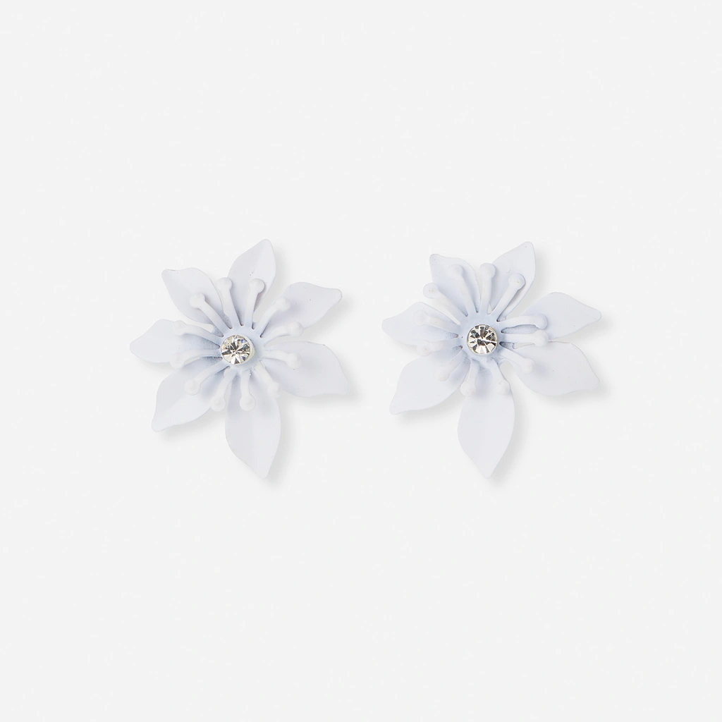 Vita örhängen - blommor med stenar, 30mm