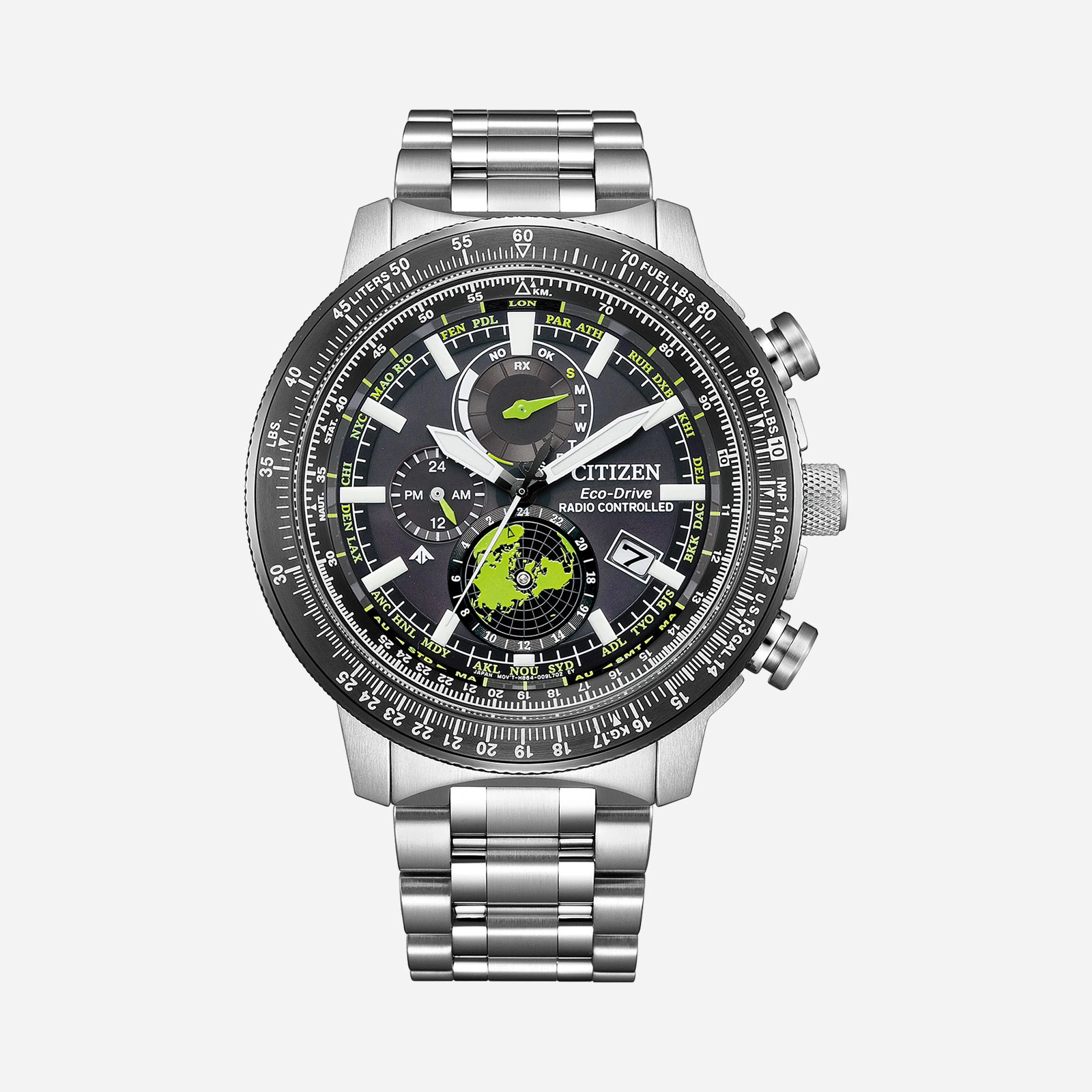 Citizen Promaster Geo Trekker, stål/grön - BY3006-53E