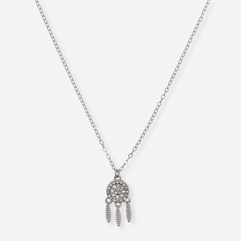 Silverfärgat halsband - drömfångare, 42+5cm