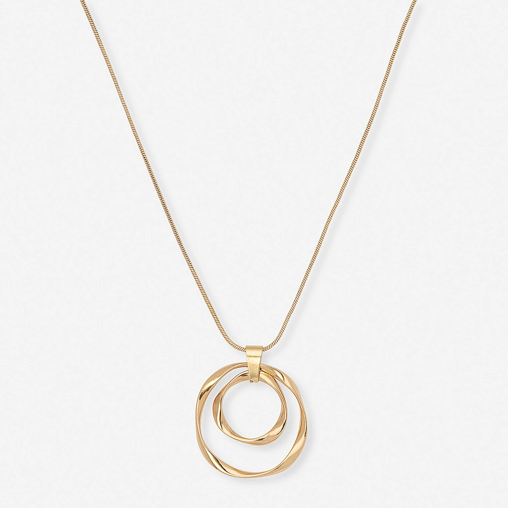 Guldfärgat halsband - vridna ringar, 60+6cm
