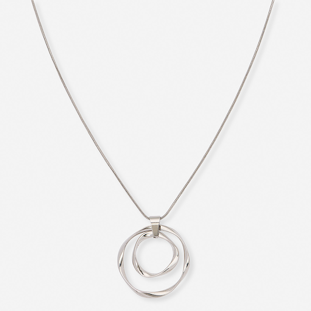 Silverfärgat halsband - vridna ringar, 60+6cm