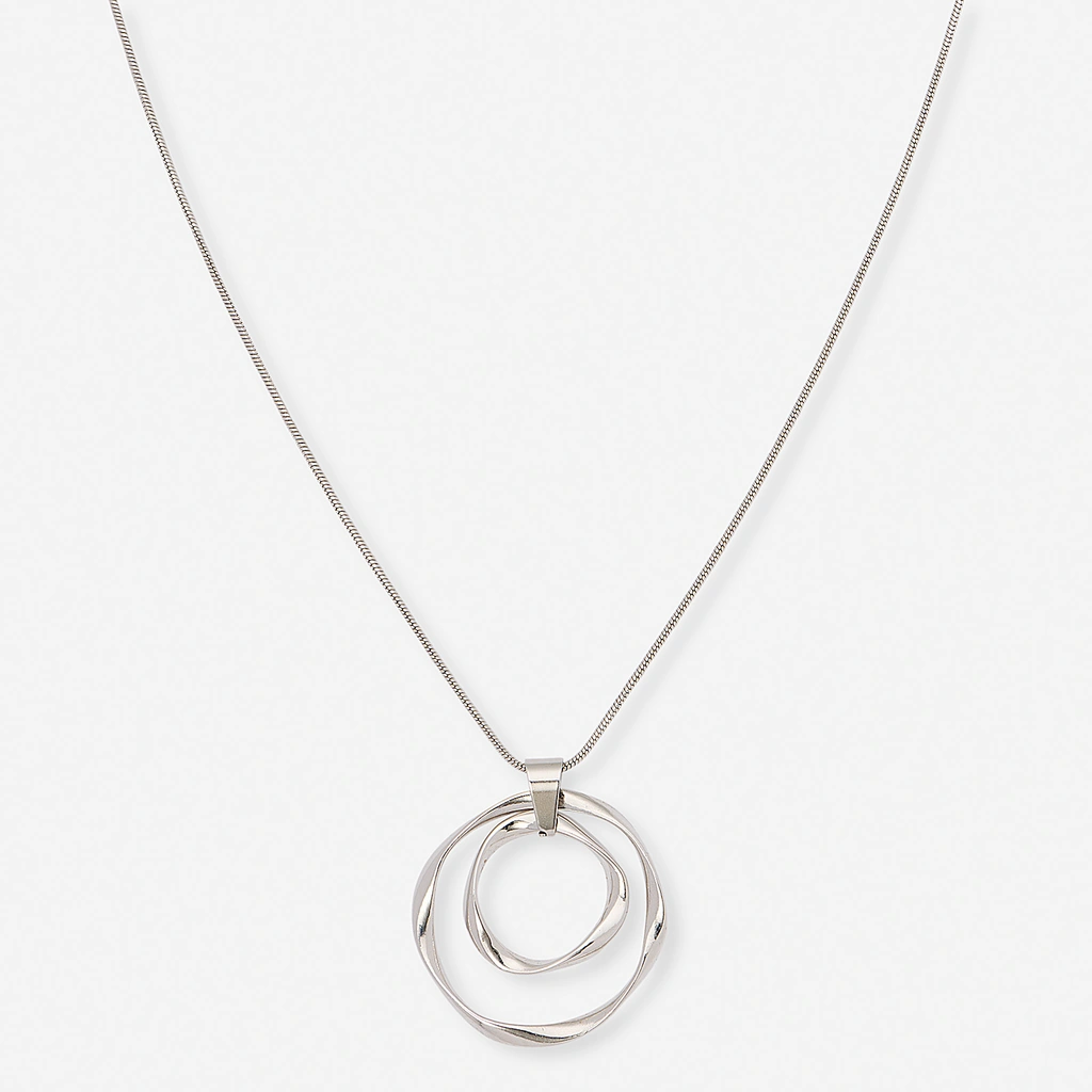 Silverfärgat halsband - vridna ringar, 60+6cm