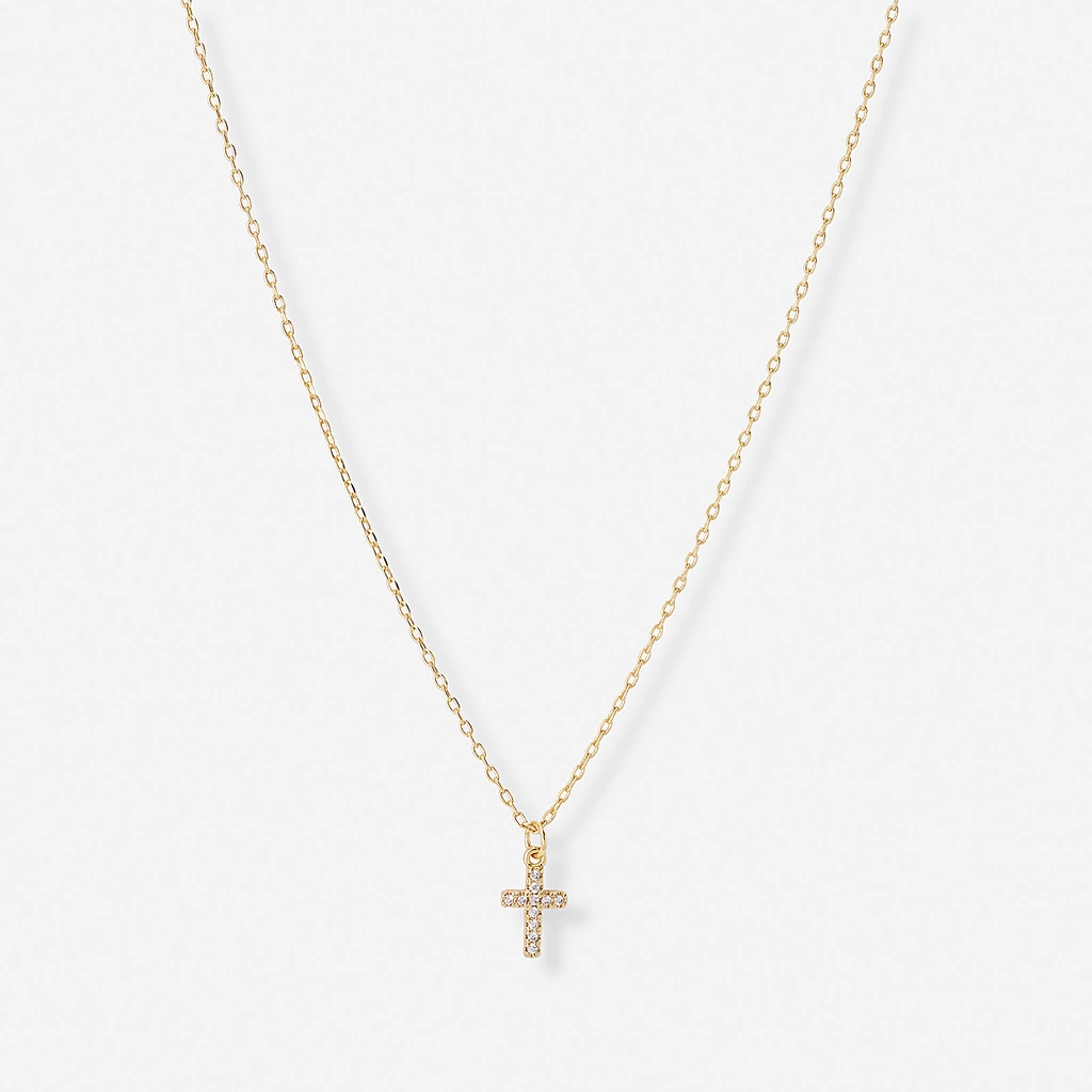 Guldfärgat halsband, kors, 42+7cm