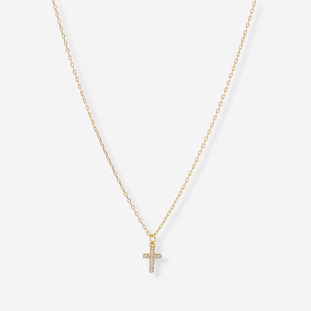 Guldfärgat halsband, kors, 42+7cm