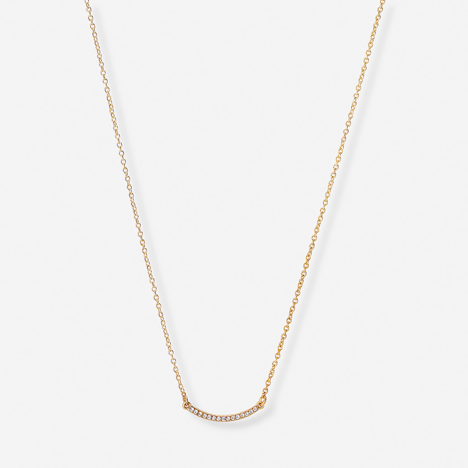 Guldfärgat halsband, båge med stenar, 42+7cm