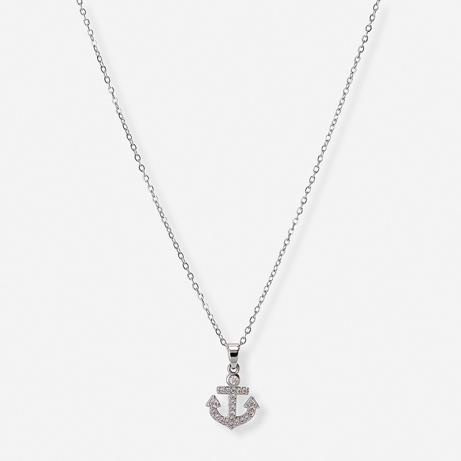 Silverfärgat halsband, ankare, 42+7cm