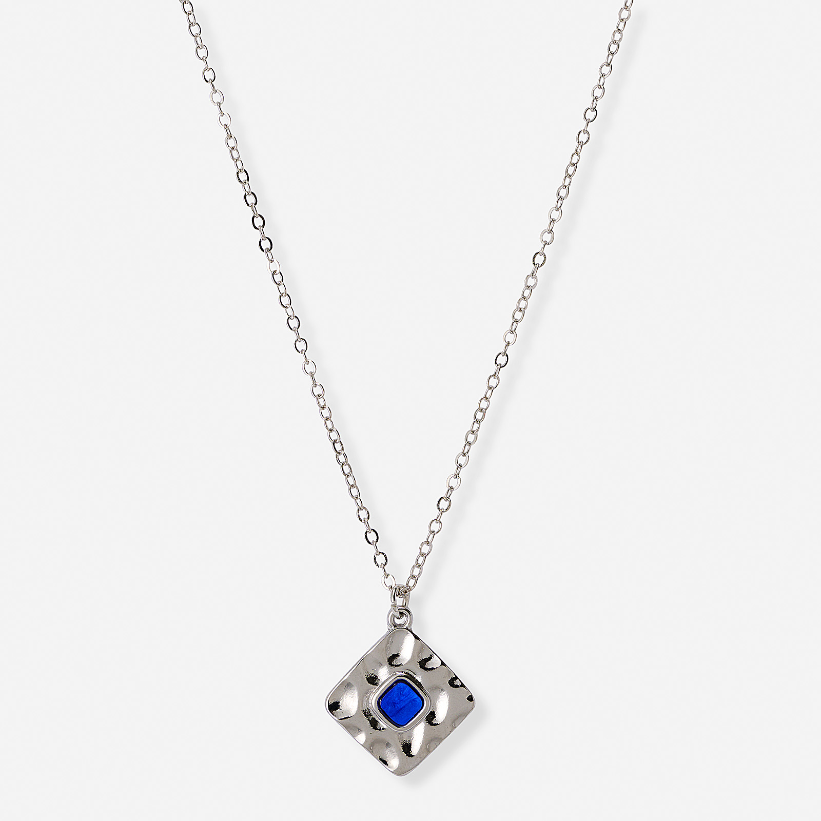Silverfärgat halsband, blå sten, 42+7cm