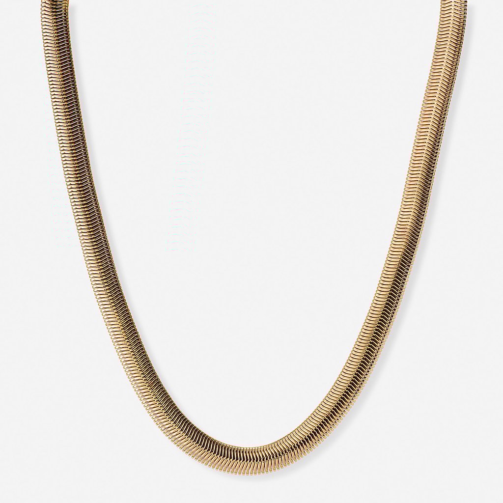 Guldfärgat halsband, fiskbenskedja, 42+7cm