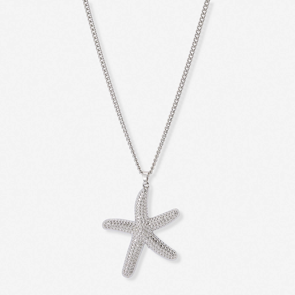 Silverfärgat halsband, sjöstjärna, 47+7cm