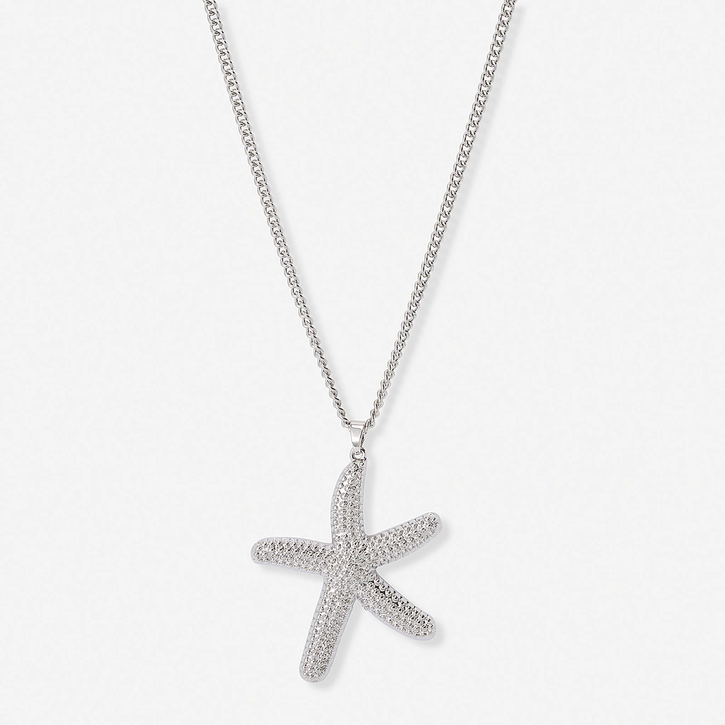 Silverfärgat halsband, sjöstjärna, 47+7cm