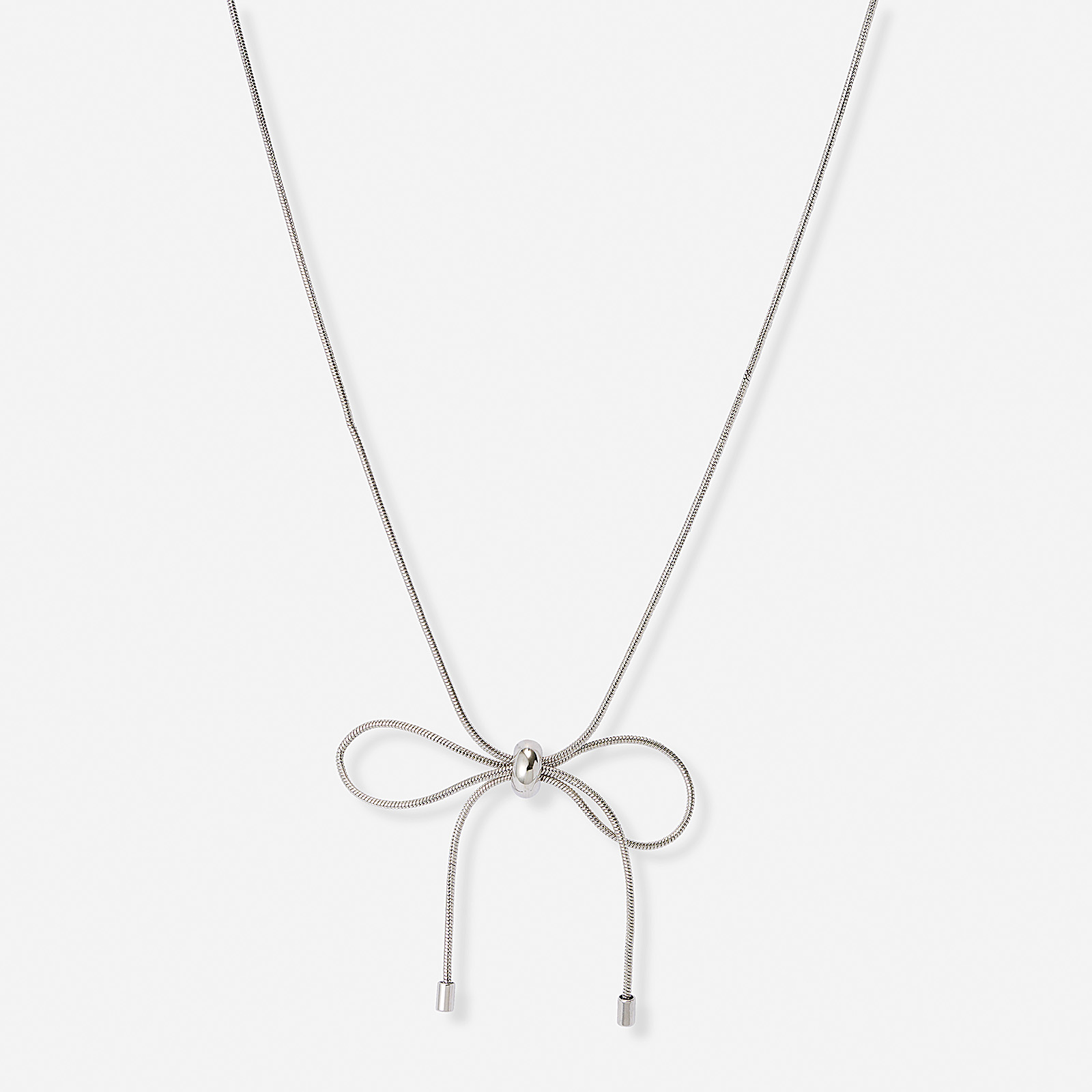 Silverfärgat halsband, ormkedja m rosett, 43+7cm