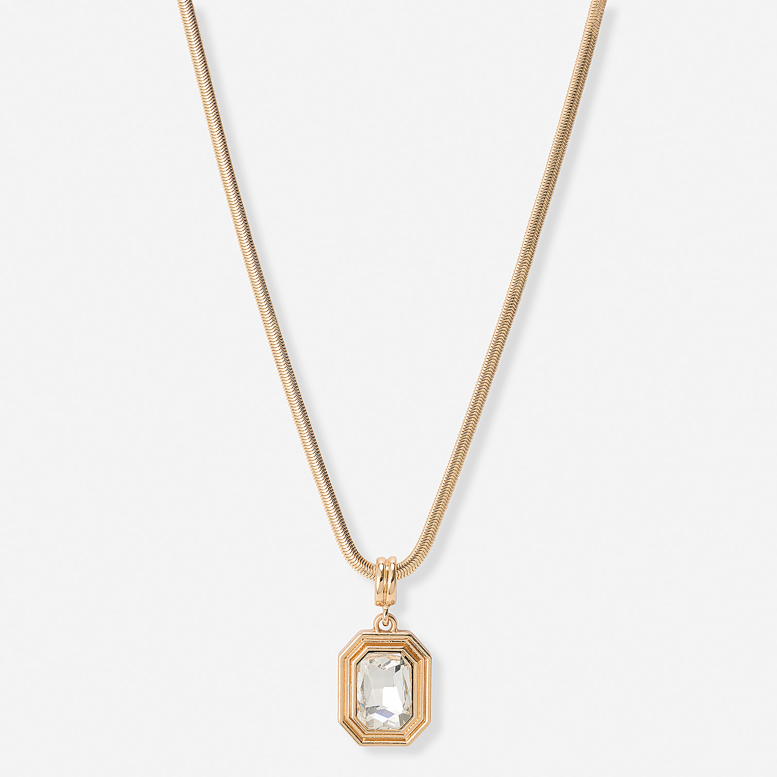 Guldfärgat halsband, åttkantigt hänge, 49+7cm