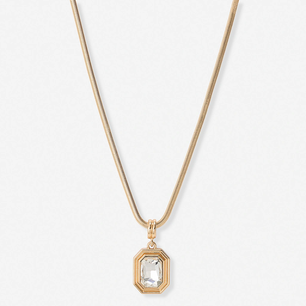 Guldfärgat halsband, åttkantigt hänge, 49+7cm