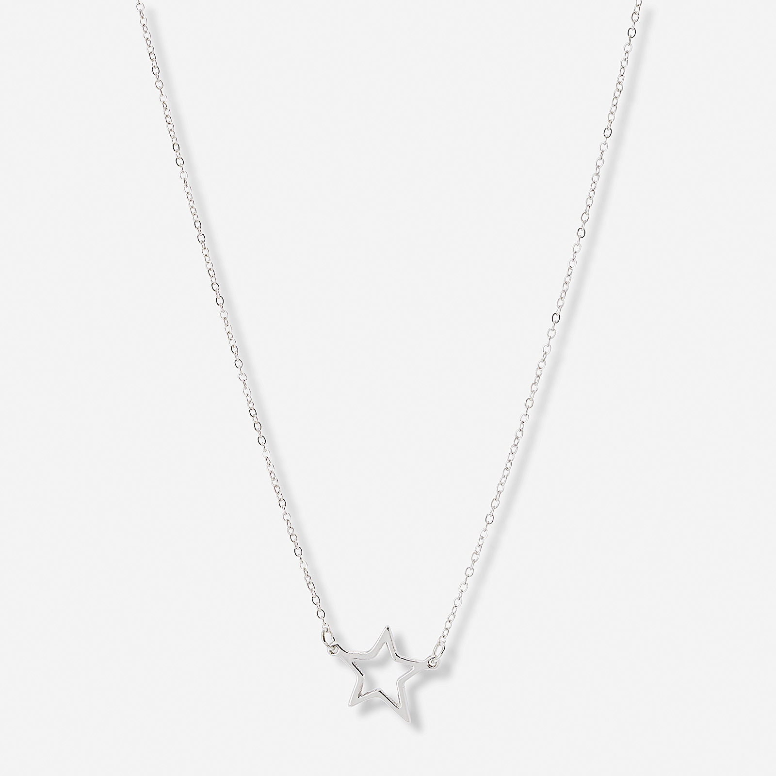 Silverfärgat halsband, stjärna, 43+7cm