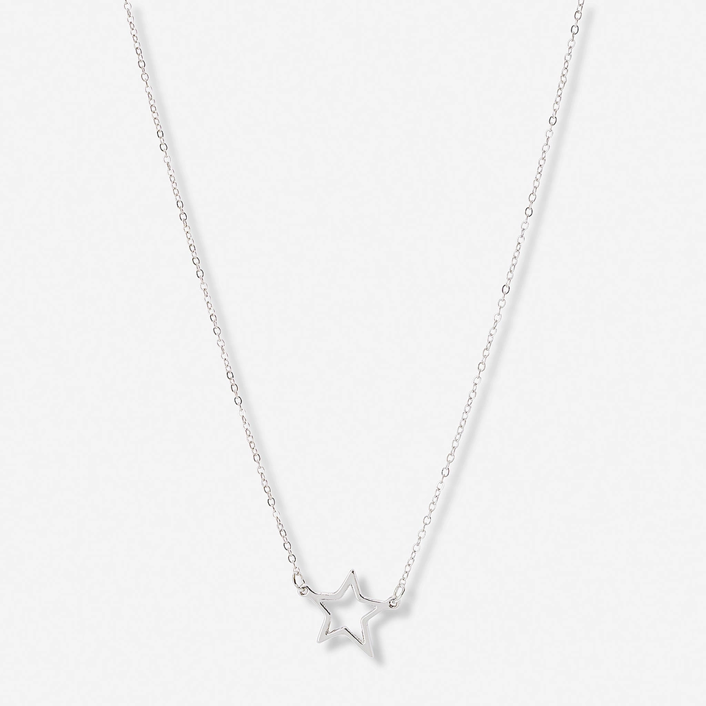 Silverfärgat halsband, stjärna, 43+7cm
