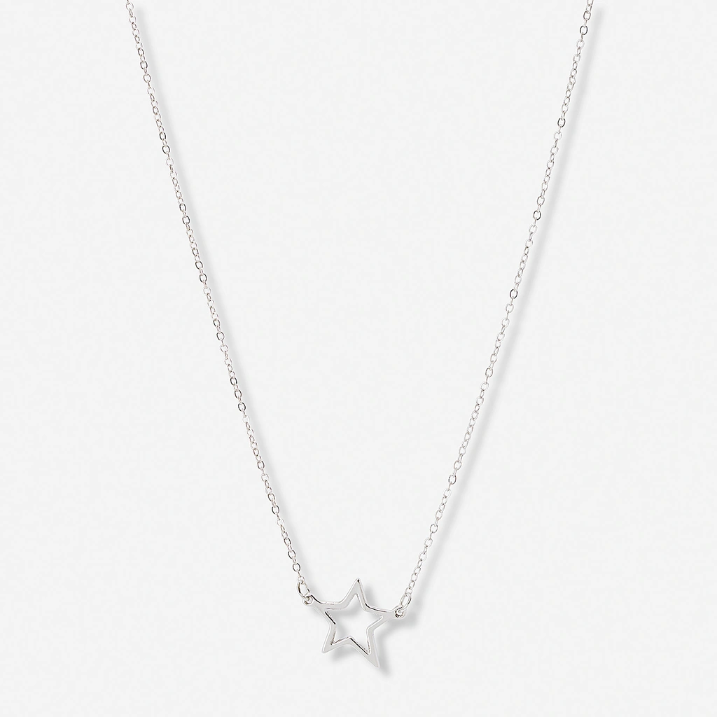 Silverfärgat halsband, stjärna, 43+7cm
