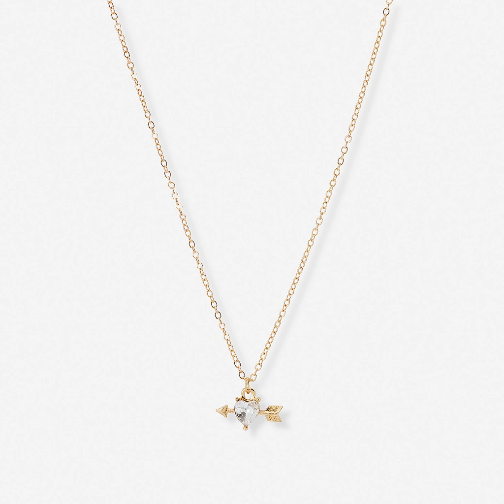 Guldfärgat halsband, hjärta & pil, 43+7cm