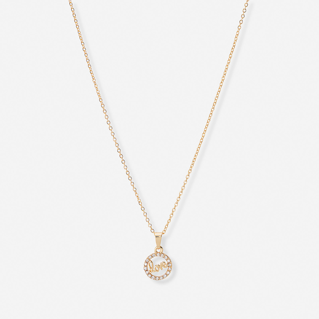 Guldfärgat halsband, cirkel & love, 42+7cm