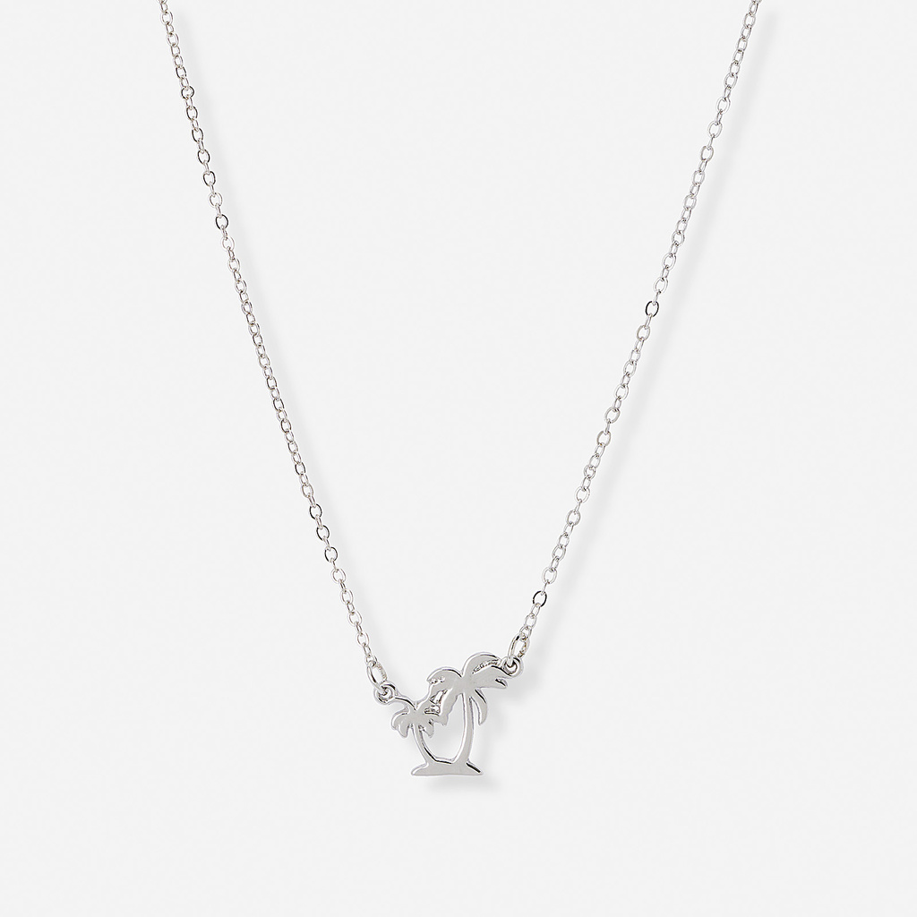 Silverfärgat halsband, palmer, 42+7cm