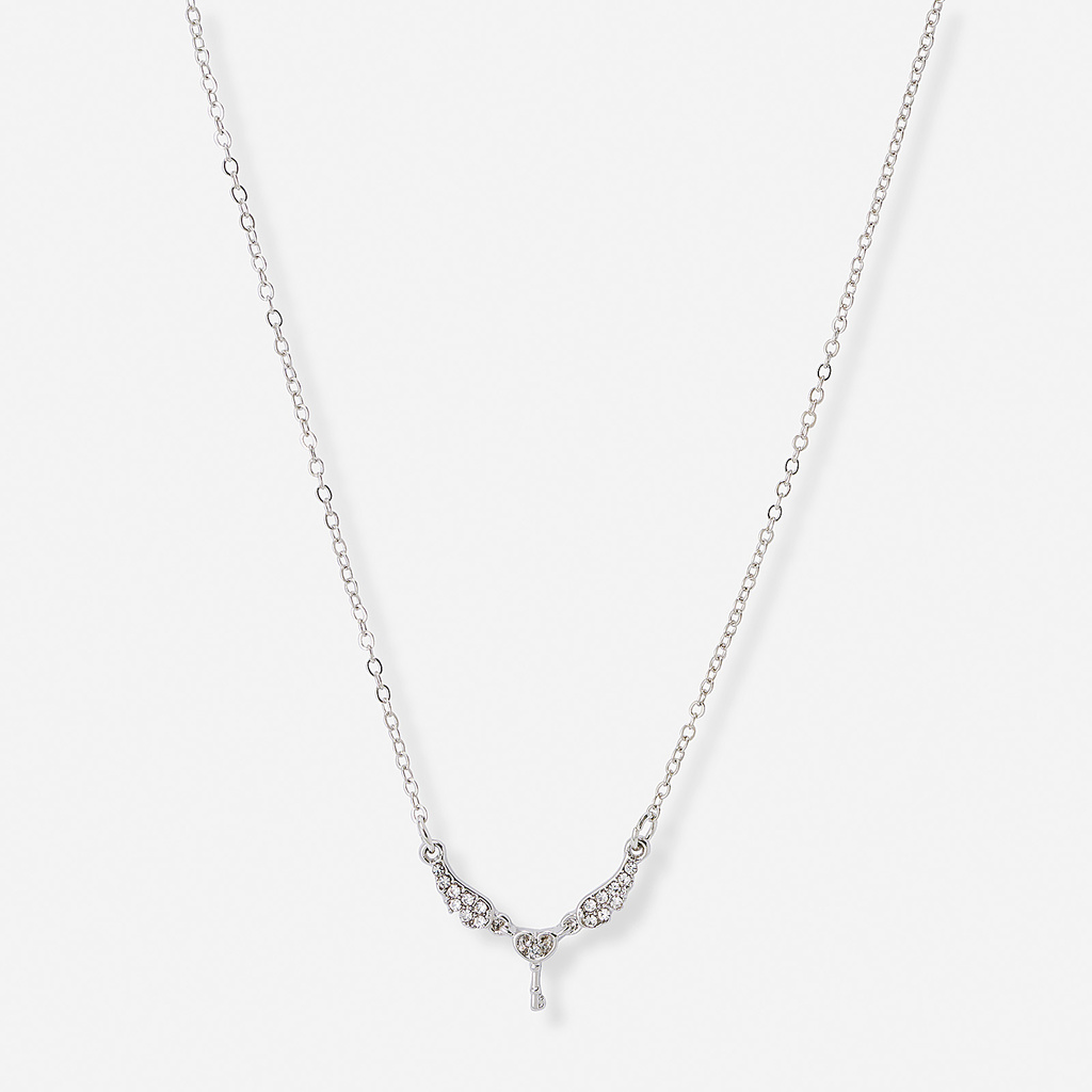Silverfärgat halsband, nyckel, 42+7cm