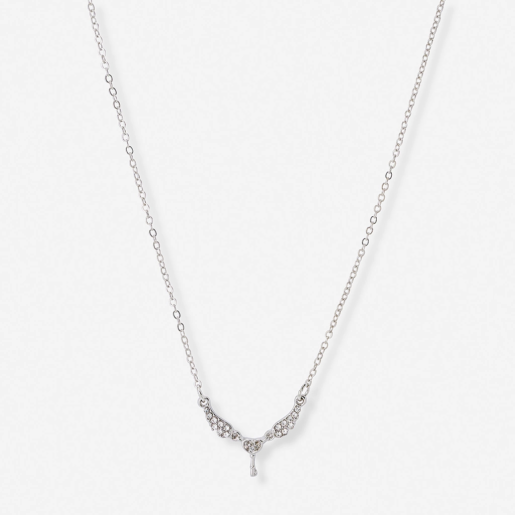 Silverfärgat halsband, nyckel, 42+7cm