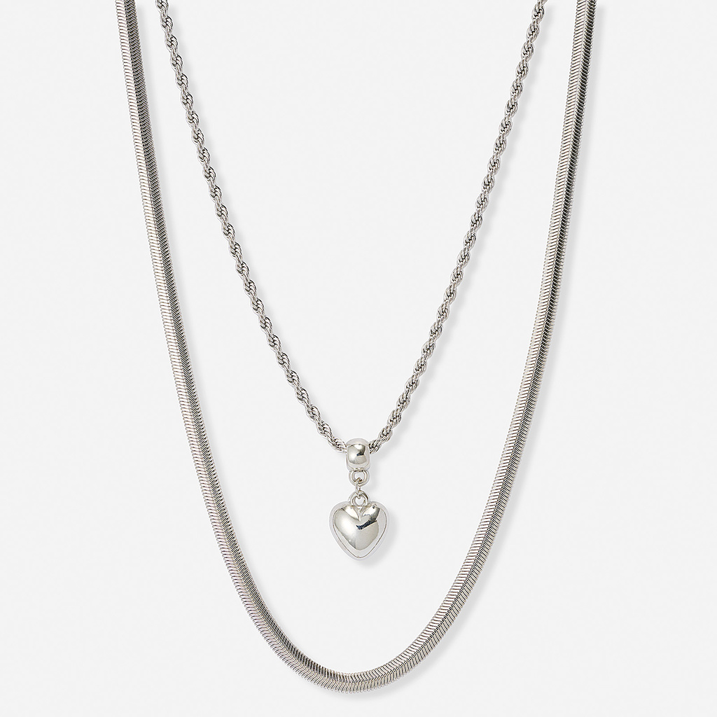 Silverfärgat halsband, två rader, 50+5cm