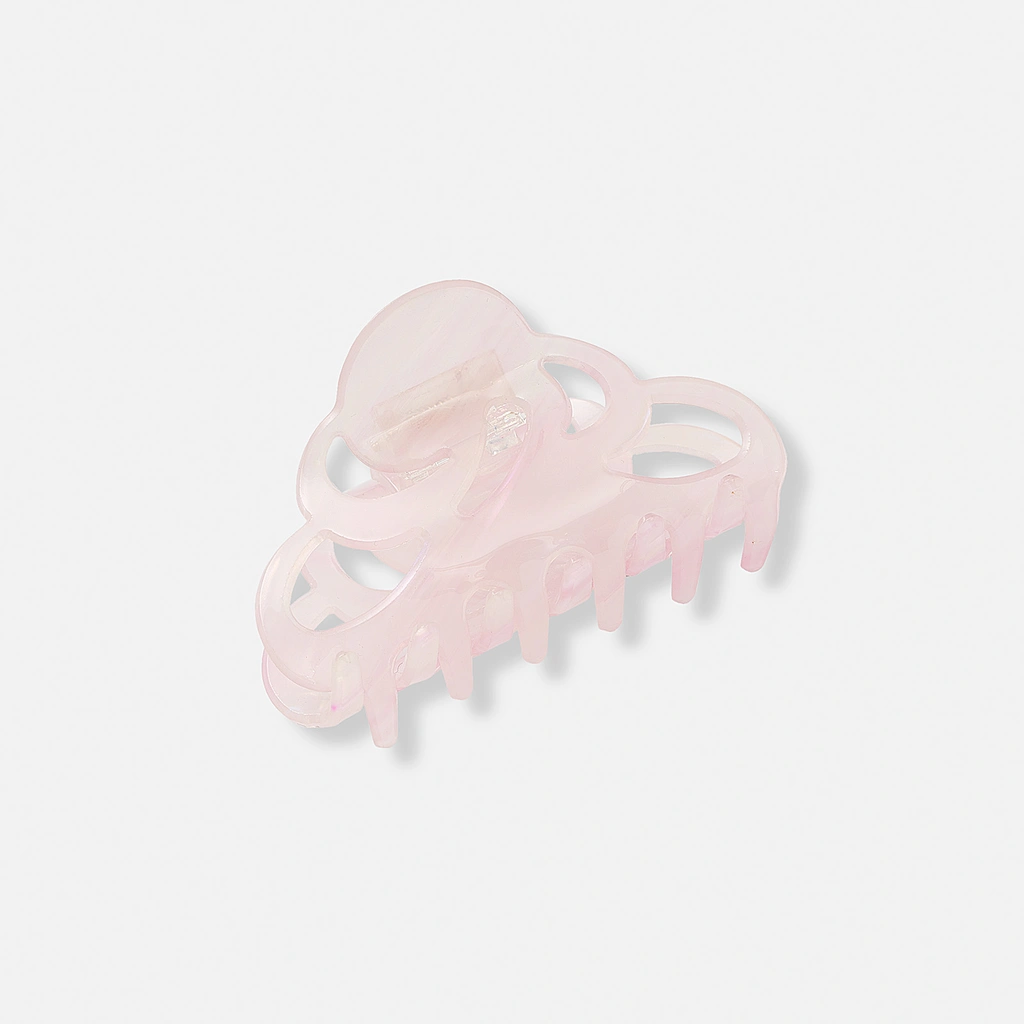 Hårklämma i melerad ljusrosa plast, 8cm