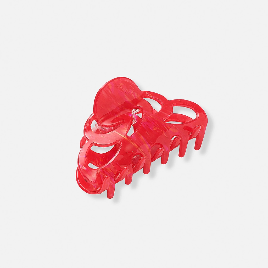 Hårklämma i melerad röd plast, 8cm
