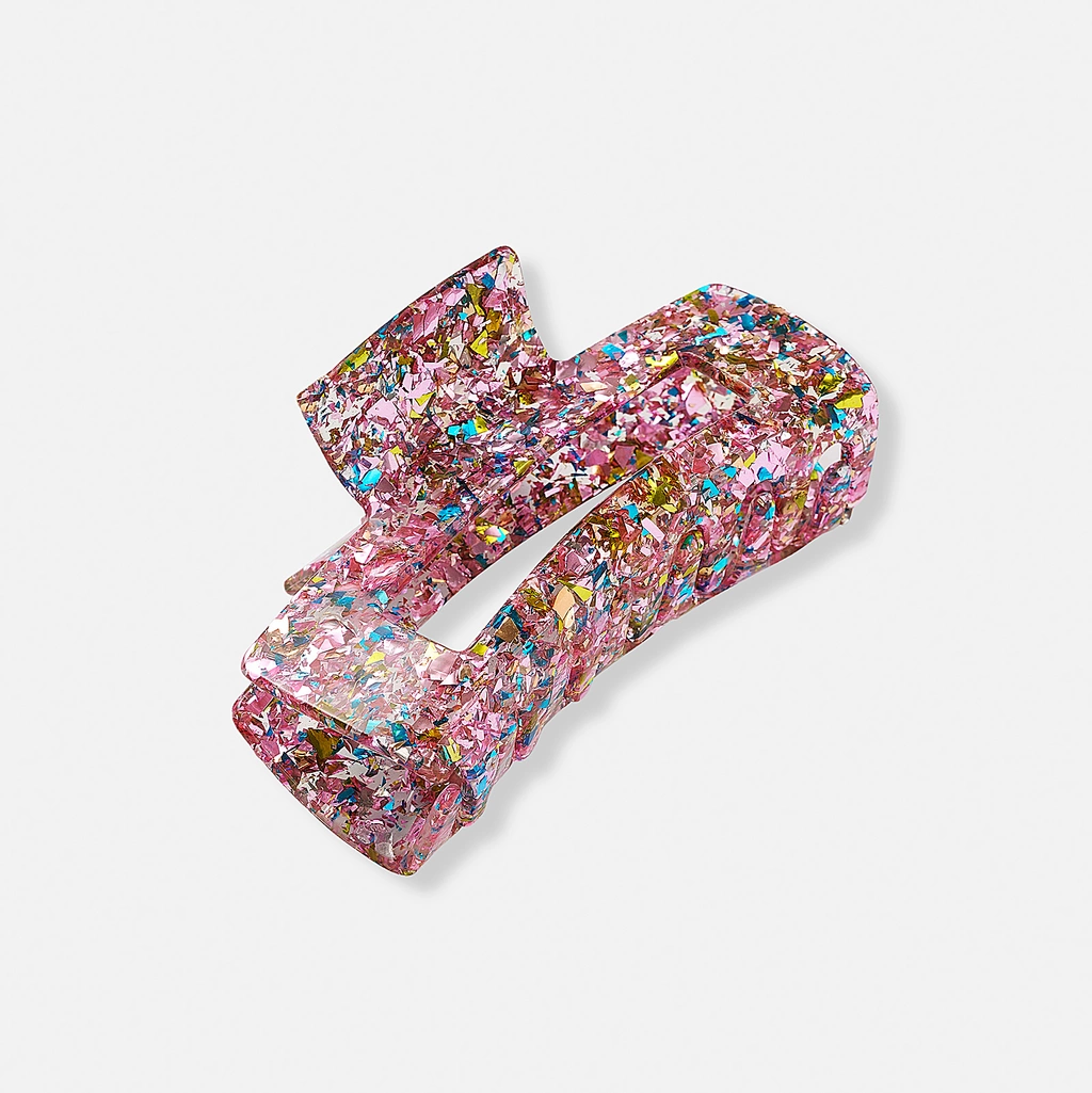 Hårklämma, rosa confetti, 10cm